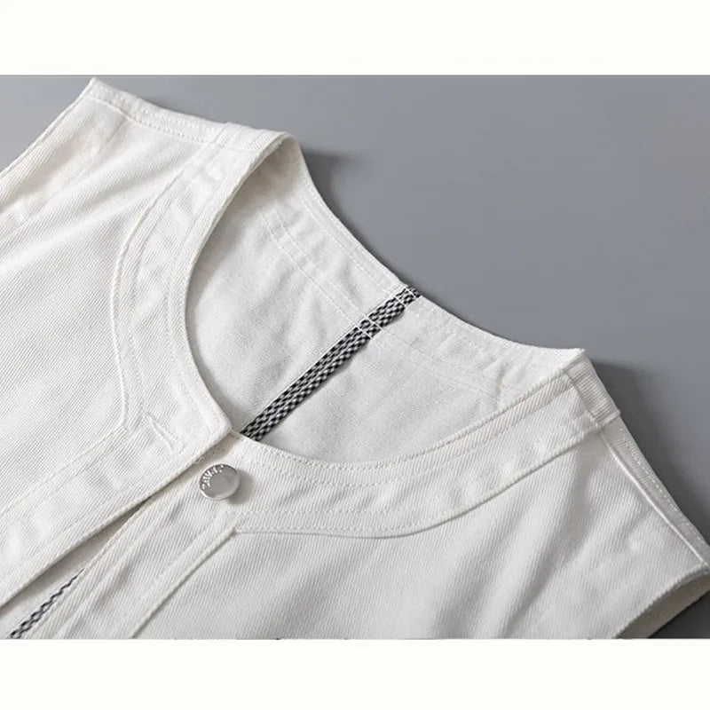 Denim Vest Women's Fashion 2025 New Spring Summer Thin Waistcoat Sleeveless Jacket Top White Cardigan Female Outerwear