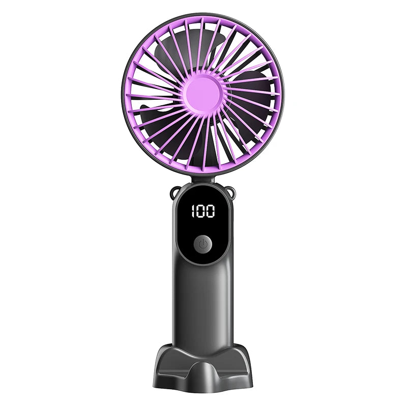 Portable Handheld Fan Mini USB Fan With 6 Speeds and Digital Display Foldable 3-in-1 Handheld Neck and Desktop Fan For Outdoor