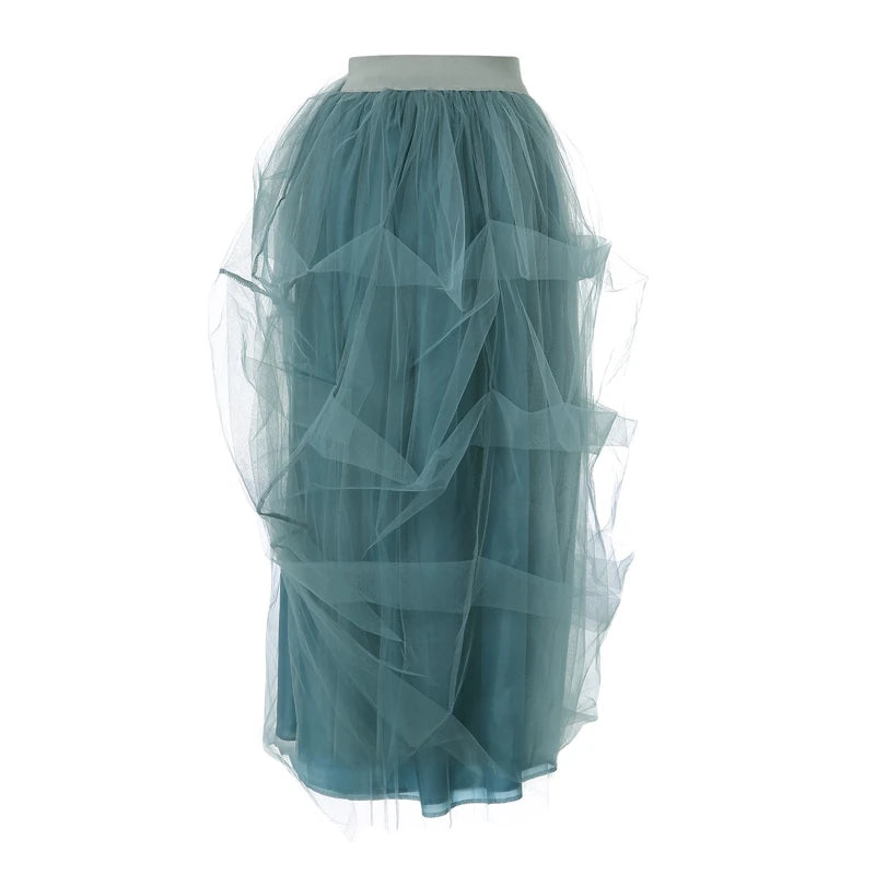 Women's Tulle Maxi Skirt Floor Length Layered High Waist Split Skirt A-Line Puffy Mesh Tutu Skirt for Elegant Lady Wedding Party