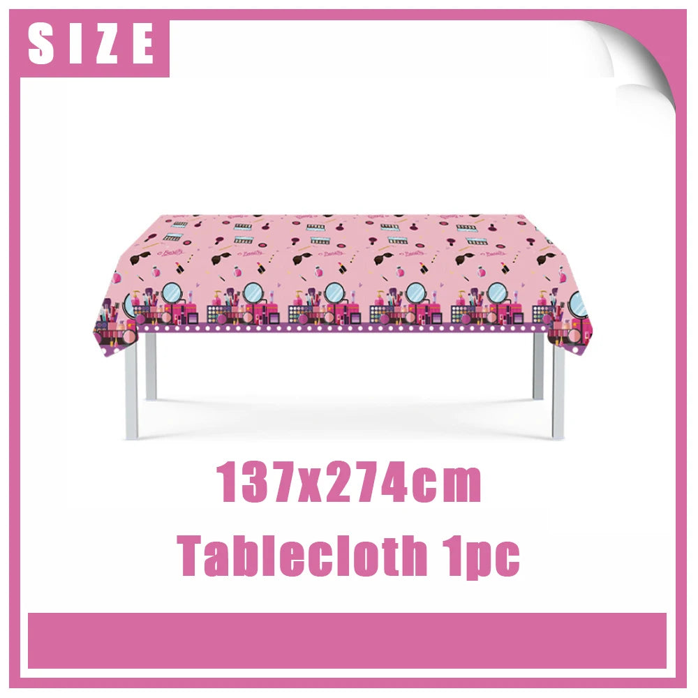 Girl's Birthday Party Supplies  Cosmetics Decorations Background Banners Disposable Cups Plates Knives Forks Spoon Gift Backdrop
