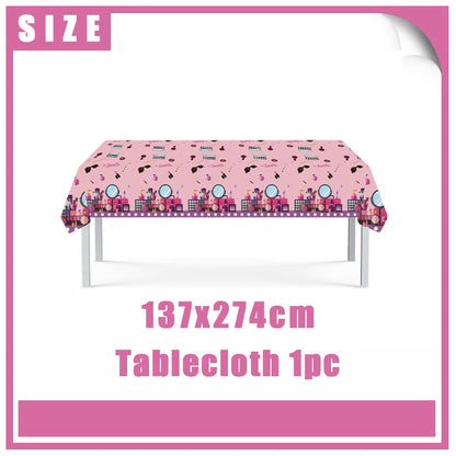Girl's Birthday Party Supplies  Cosmetics Decorations Background Banners Disposable Cups Plates Knives Forks Spoon Gift Backdrop