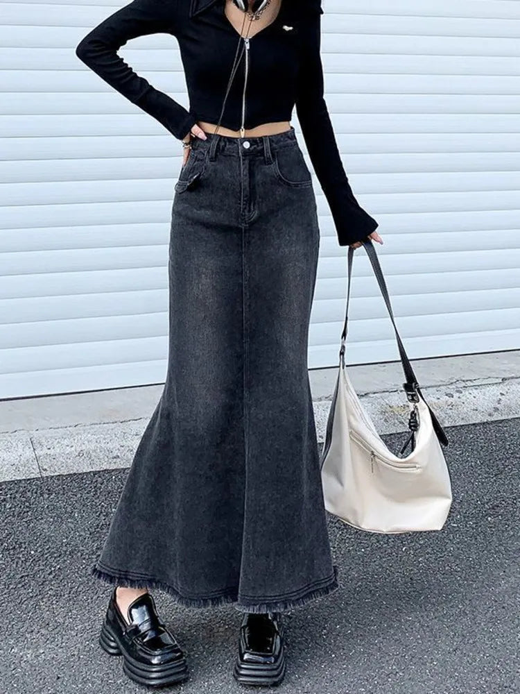 2023 Fashion Spring Denim Skirts for Women Vintage Do Old Midi Skirt Chic High Waisted Trumpet Mermaid A Line Skirts