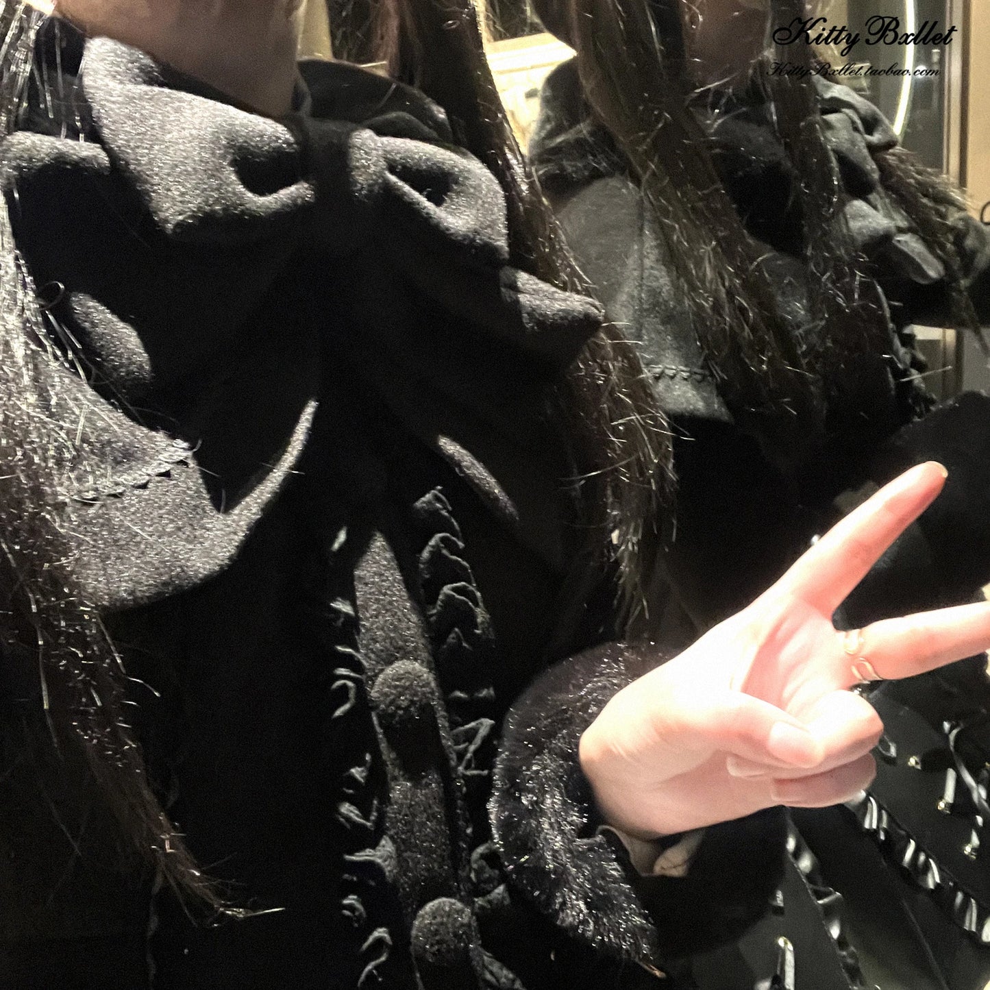 Lolita Original Japanese Coat Women Black Overcoat Autumn and Winter New Sweet Elegant Fur Collar Mine Tie Imitation Tweed Coat