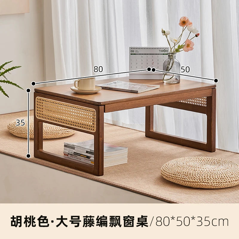 Modern Rattan Bed Desk with Storage Low Style Window Seat Study Multifunctional Sofa Stand for Laptop Coffee Table