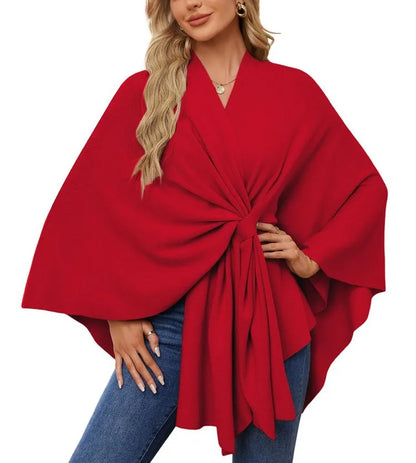 Women's Trendy Autumn And Winter Loose V-Neck Shawl Cape Elegant Shawl Wraps Casual Solid Color Soft Open Front Poncho bat shirt