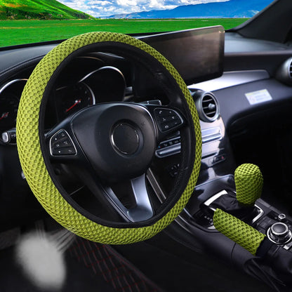 Three-piece three-dimensional breathable massage net car non-slip steering wheel cover, handbrake cover, gearshift cover