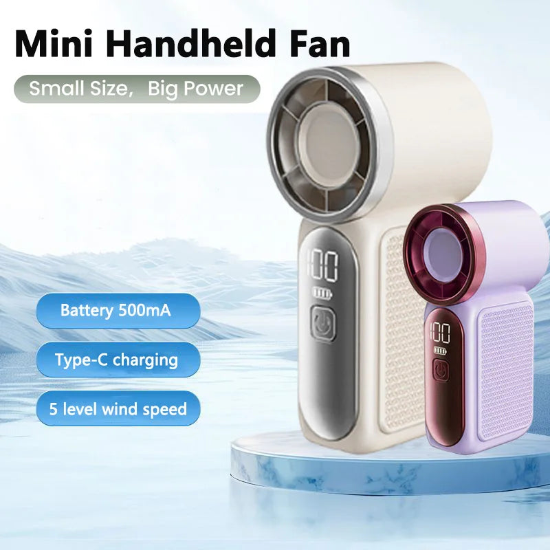 Mini Fan Handheld Portable Outdoor Small Fan 5-speed Adjust Ultra Mini Fan Type-C Rechargeable Home Office Summer Cooling Fans