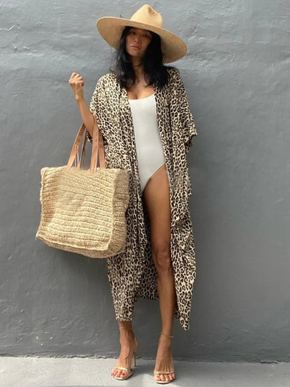 Bikini Cover Ups for Swimwear Women Printed Beach Kimono Self Belted Loose Wrap Beachwear Bathing Suit Dropshipping 22 Colors