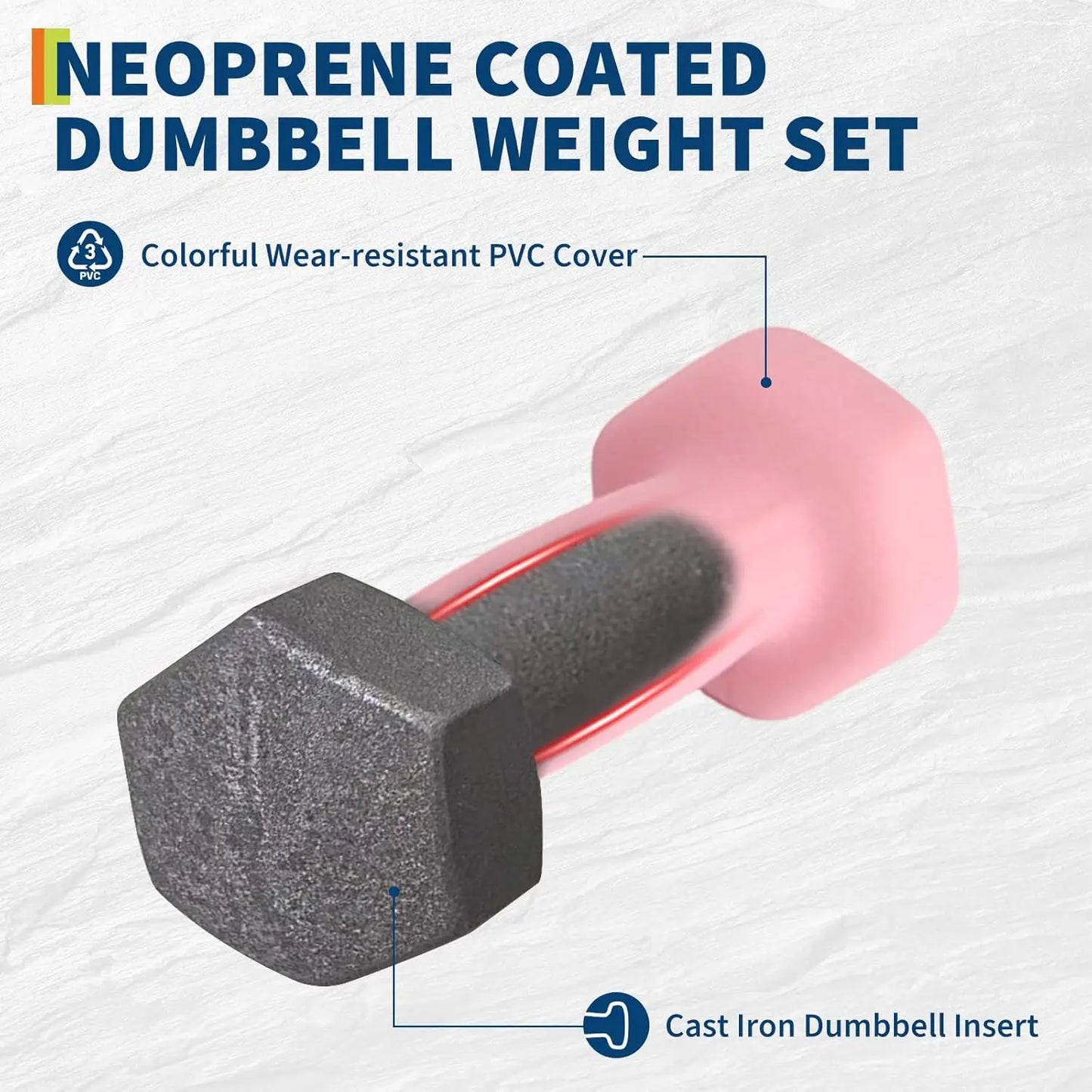 3 Pairs Non-Slip Anti-Roll Hex Dumbbell Set with Storage Box Neoprene Coated Plastic Steel Adjustable Dumbbells for Home Fitness