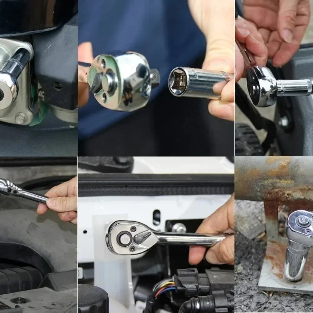 Ratchet Wrench 24Tooth Quick Release 1/4'' 3/8'' 1/2'' Socket Automotive Nut Reversible Drive Wrench Mechanical Hand Repair Tool