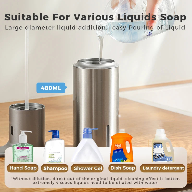 480ml Kitchen Soap Dispenser Automatic Sensor Hand Sanitizer Machine Intelligent Electric Body Wash Soap Dispenser 304 Stainl