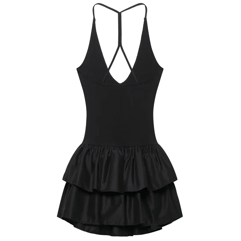 HXAO Off Shoulder Women's Dress Halter Solid Short Dresses 2025 Woman V Neck Layered Mini Dress Backless Party Dress For Women
