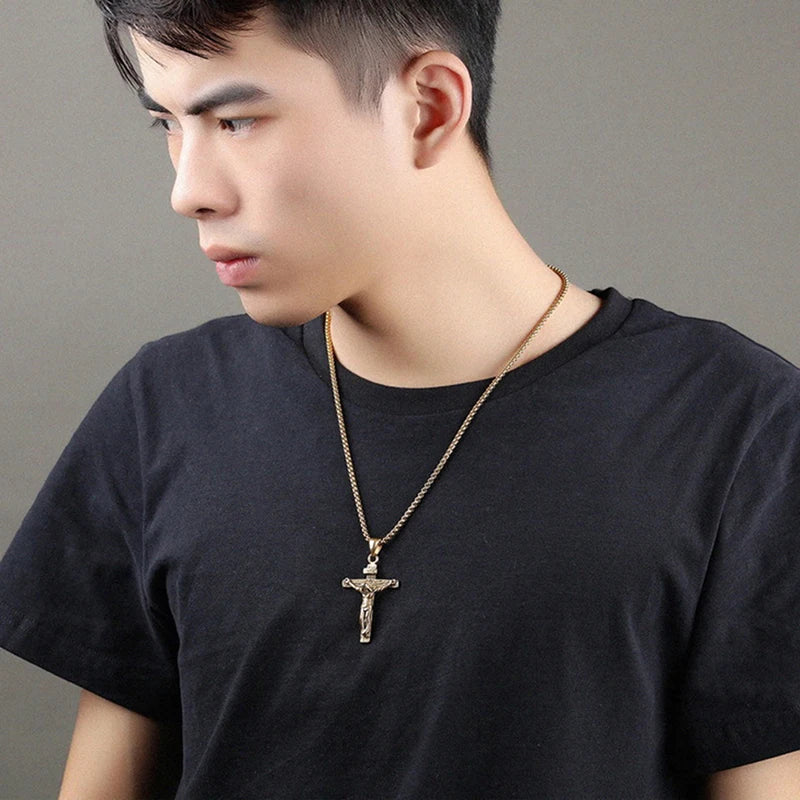 Christian Jesus Cross Necklace For Women Men Stainless Steel Chains Choker Religion Cross Pendants Jewelry Prayer Baptism Gifts