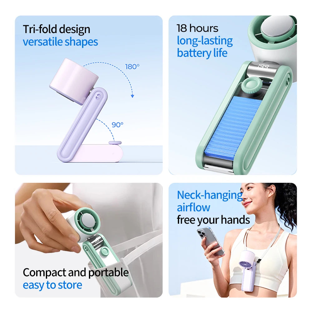 Portable Mini Handheld Fan High-speed with 199 Sppeds USB Rechargeable Silent Fan Foldable Mini Handheld Neck Hanging Small Fan