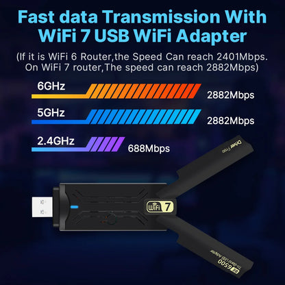 Fenvi WiFi 7 USB Adapter BE6500 802.11BE Wireless WiFi card 6500Mbps USB3.0 WiFi Dongle 2.4G/5G/6GHz For Win 10/11 Driver Free