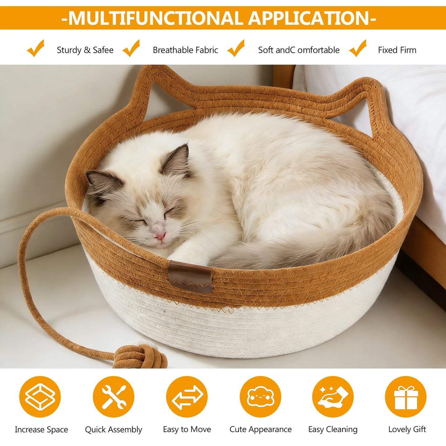 Handmade Vine Woven Round Cat Scratcher Bed Four Seasons Universal Cat Puppy Bed Soft Pet Bed Cozy Cat Nest Home Indoor Pet Supplies Accessories for Cats Small Dogs