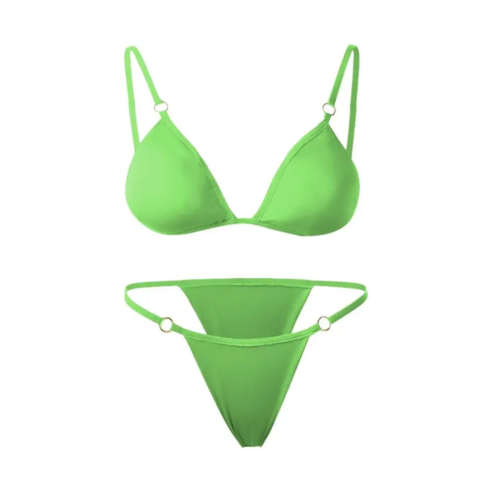 Woman Girl Beach Swimsuit Sexy Low Waist Split Swimwear Solid Color Bikini Set Two Piece Sling Backless Metal Buckle