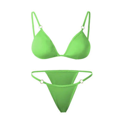 Woman Girl Beach Swimsuit Sexy Low Waist Split Swimwear Solid Color Bikini Set Two Piece Sling Backless Metal Buckle
