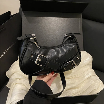 Y2K Vintage PU Leather Women Shoulder Bag Small Crossbody Bag Fashion Ladies Underarm Bag Clutch Purse and Handbag