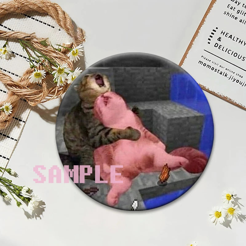 Cute Cats Meme Button Pins Funny Creative Animal Brooches Round Exquisite Tinplate Badge for Backpack Jewelry Accessories Gifts