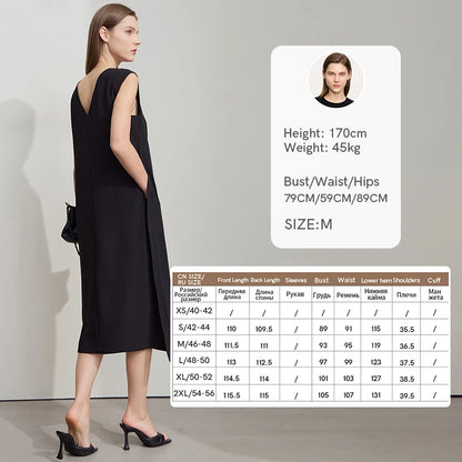 AMII Minimalist Office Lady Dress Women Summer 2025 Sleeveless Solid Round Neck Loose Chiffon Dresses Female Fashion 12522075