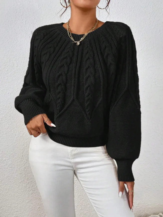 2025 Autumn/Winter New Women's Solid Color Cable Knit  Pullover Sweater Basic Soft Sweaters For Women Jacquard Tops
