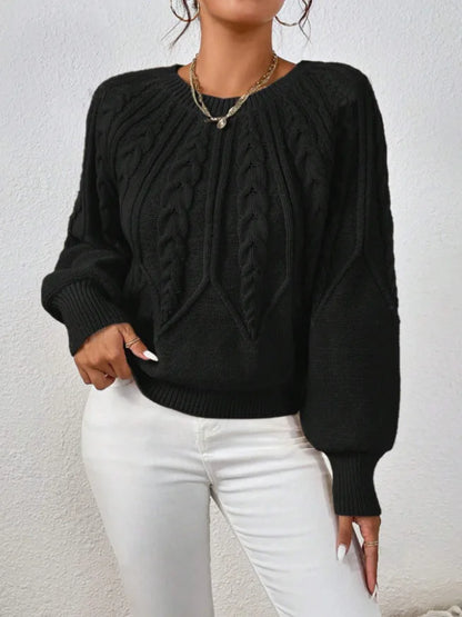 2025 Autumn/Winter New Women's Solid Color Cable Knit  Pullover Sweater Basic Soft Sweaters For Women Jacquard Tops