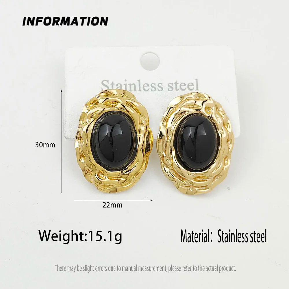 Charming oval blue big gem stone garland gold plated 18K women's earrings, high quality waterproof earrings, wife's gift