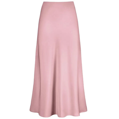 2025 Elegant Faux Silk Satin Skirts for Women High Waist A-line Office Lady  Solid Color Glossy Finish Fishtail Skirt