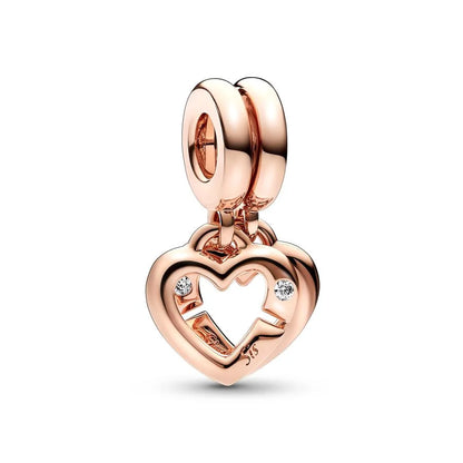 Rose Gold Plated Charms for Bracelet DIY Jewelry Making Heart Flower Strawberry Butterfly Paw Print CZ Pendant Beads Women Gift