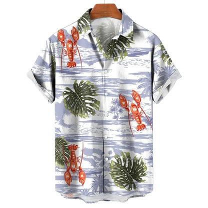 Hawaiian Flower Social Shirt 3d Print Boston Lobster Fashion Short Summer Casual Vintage Harajuku Cadiz Camisas Casuais Blouse