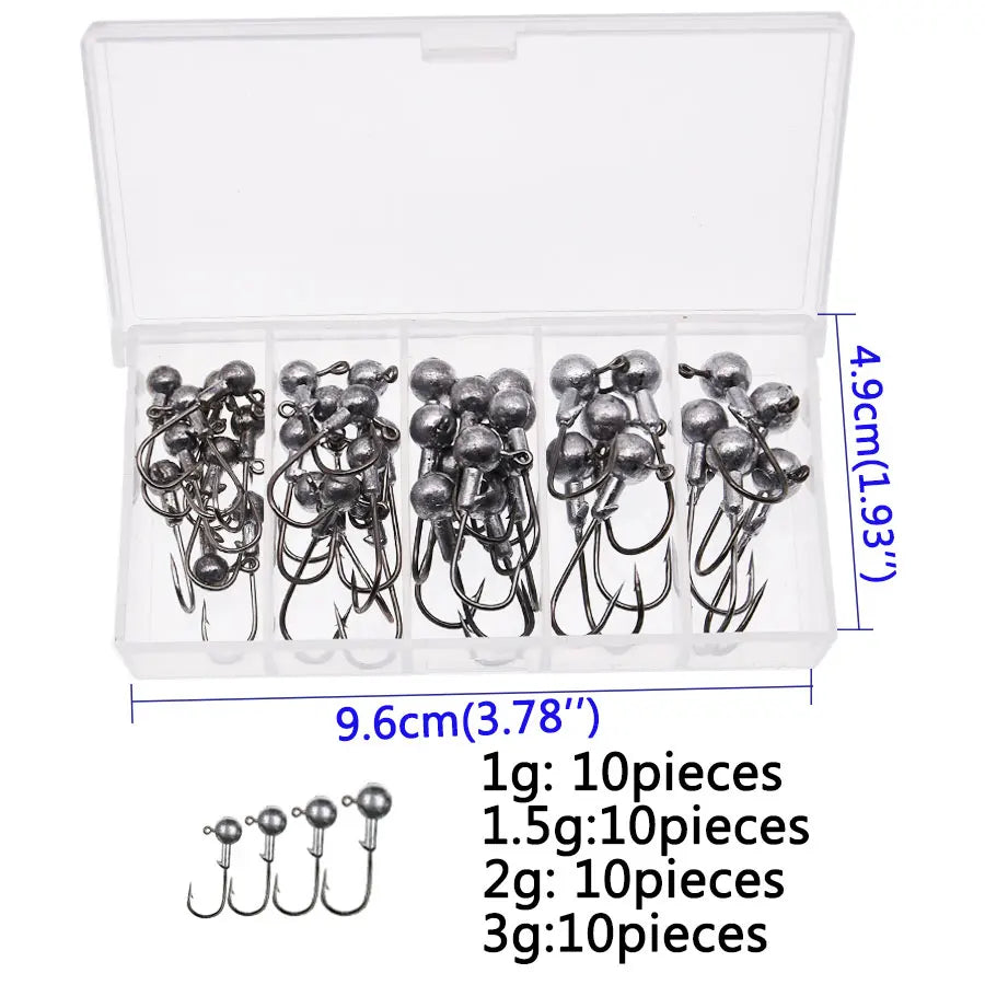 MrLurion Box package 1g 1.5g 3g 5g 6g 7g 8g  jig head fishing hook , soft worm deepwater crank hooks with round head hooks