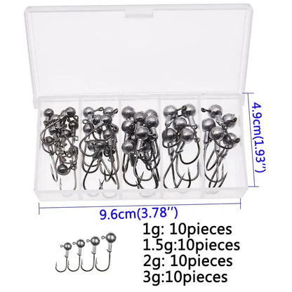 MrLurion Box package 1g 1.5g 3g 5g 6g 7g 8g  jig head fishing hook , soft worm deepwater crank hooks with round head hooks