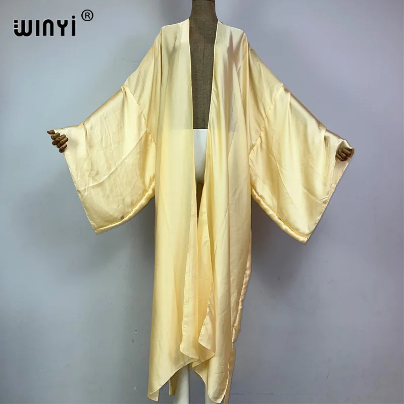 WINYI kimono boho monocolour kaftans beach wear Elegant купальник Holiday beach outfits for women cover ups comfortable dress