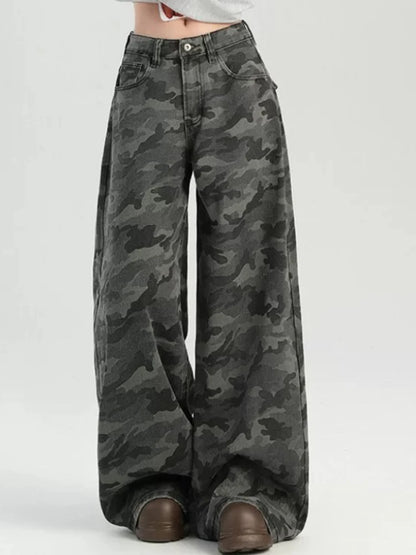American High Street Fashion Cargo Pants Female Autumn Retro High Waist Women Pants Loose Slim Straight Leg Casual Woman Pants