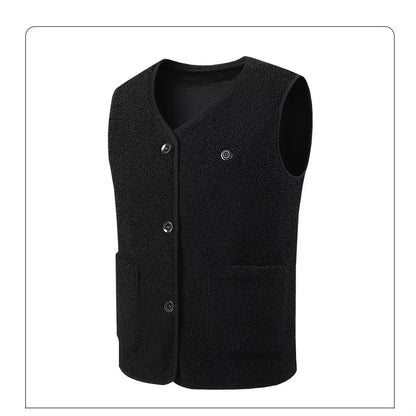 16 Areas Heated Vest Women Electric Heated Jackets Teddy Velvet V-neck USB Electric Temperature Control Winter Thermal Warm Vest