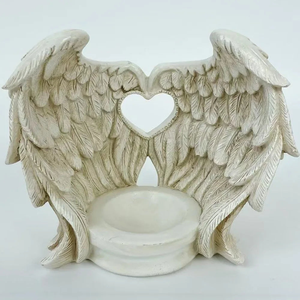 Angel Wings Heart Feather Crystal Ball Base Resin Statue for Home Decor Tabletop Display Stand Home Decor