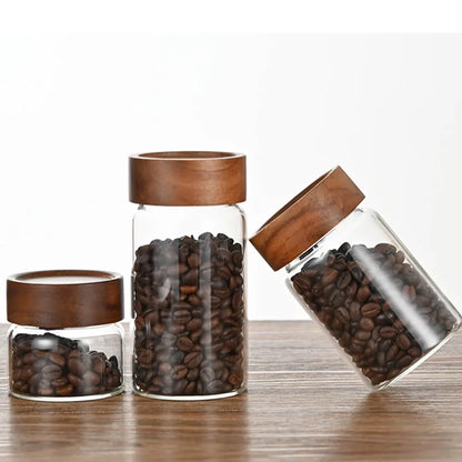 High Borosilicate Glass With Lids Storage Tank Acacia Wood Miscellaneous Grain Sealed Can Storage Pots Split Bottle Spice Jars