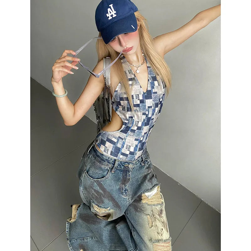Women Ripped Blue Y2k Jeans Harajuku Streetwear Denim Trousers Aesthetic Jean Pants Vintage Japanese 2000s Style Trashy Clothes
