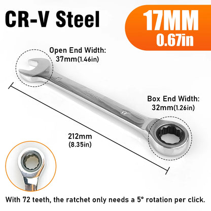 72-Tooth Ratchet Wrench 6-17mm Dual-Use Reversible Open-End Mechanism for Automotive & Bicycle Repair