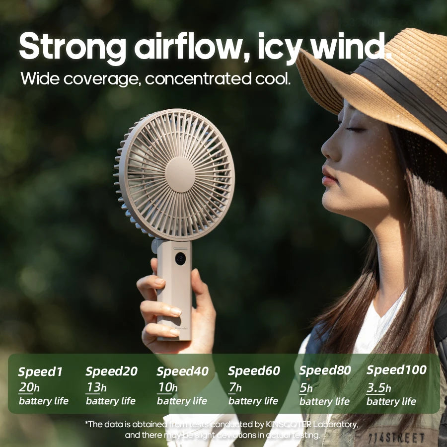 Portable Folding Handheld Fan 3600mAh Desktop Rechargeable Household Fan with LED Digital 100-speed Wind Angle Adjustable