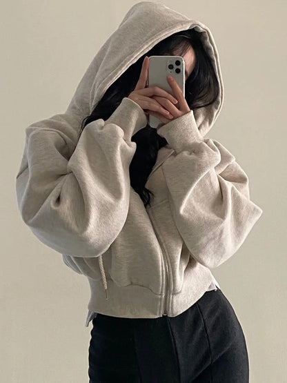 6colors 2023 Korean Women Autumn Winter Hoodie Coats Short Warm Zipper Jacket Casual Female Coat Tops womens (D2525)