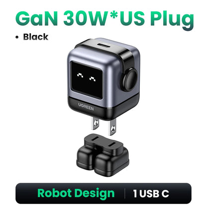【US-Stecker】UGREEN 65W 30W GaN-Ladegerät im Roboter-Design mit PD3.0-Schnellladefunktion, QC4.0, 3.0 und PPS für iPhone 17, 16, 15 Pro, MacBook, Laptop und Tablet