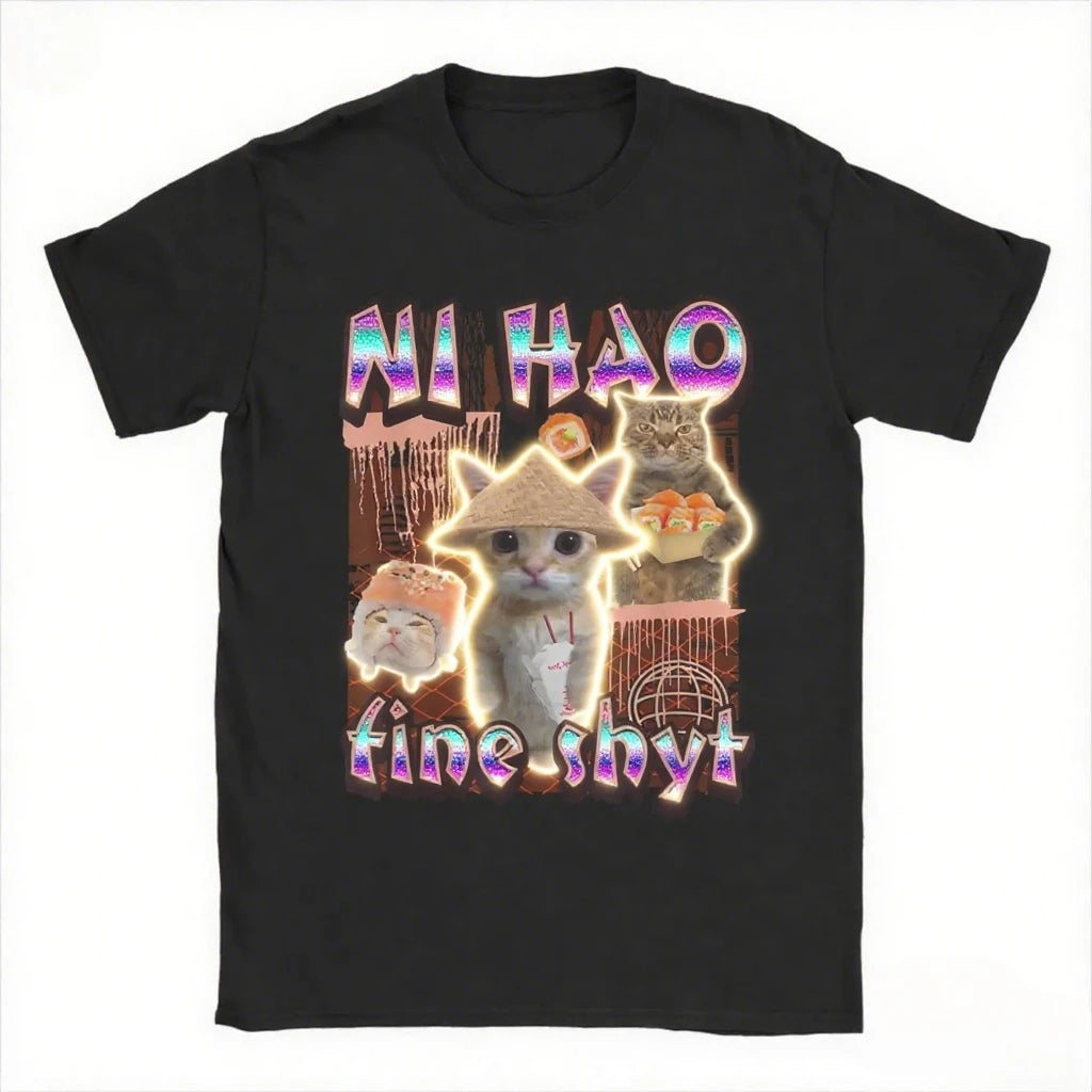 2025T-shirt men's and women's printed T-shirt funny cat summer clothes cotton summer clothes T-shirt high quality street clothes