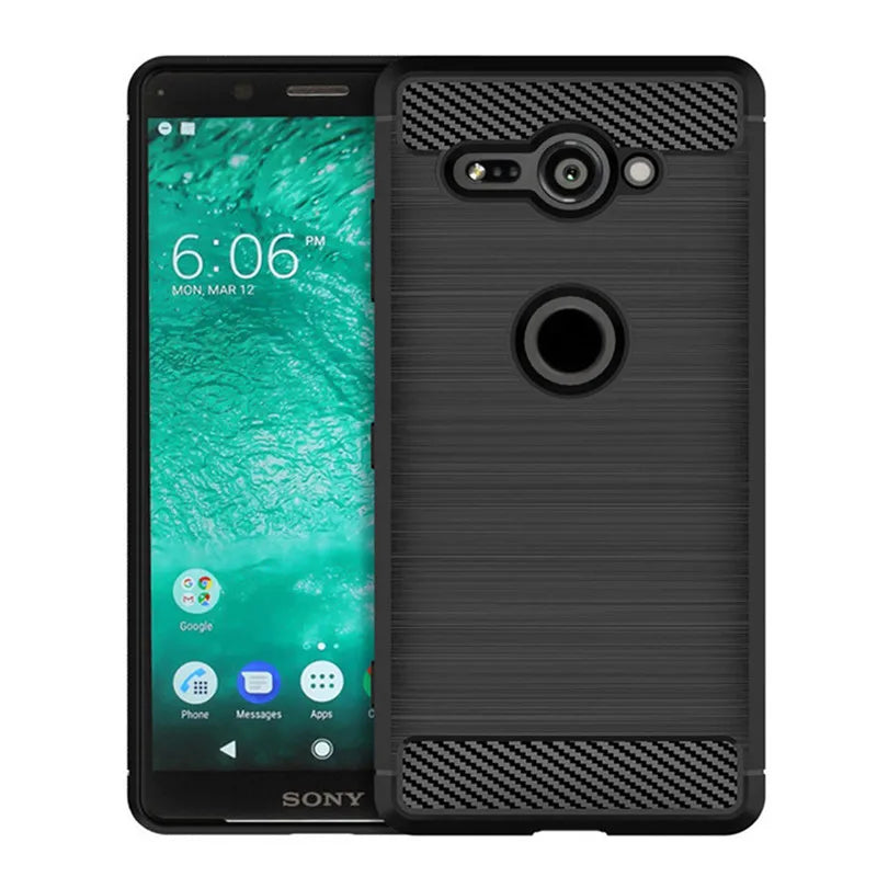 Shockproof Silicone Case for Sony Xperia XZ2 Compact XZ2mini Brushed Carbon Fiber Case for Sony XZ2 Mini Back Cover Coque Fundas