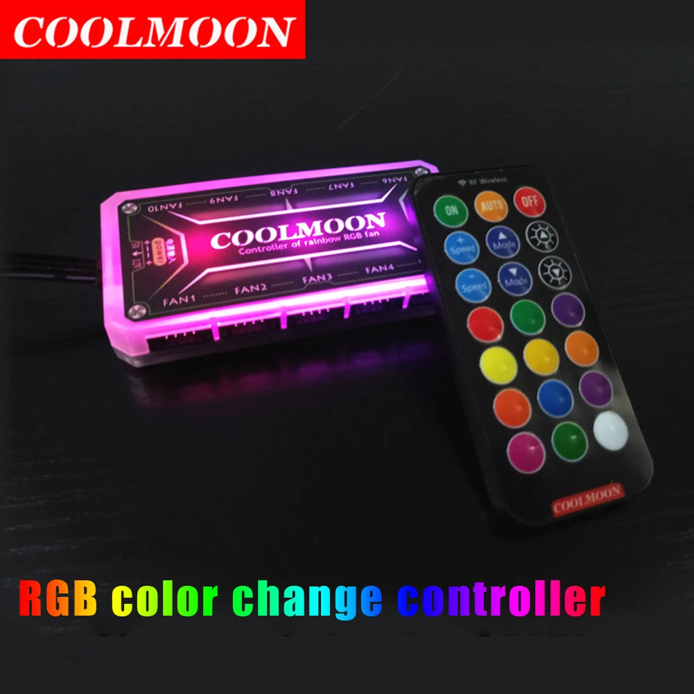 COOLMOON RGB Light Remote Controller DC 12V 5A LED Color Intelligent Controller LED Power Light-Emitting Side Panel for Desktop