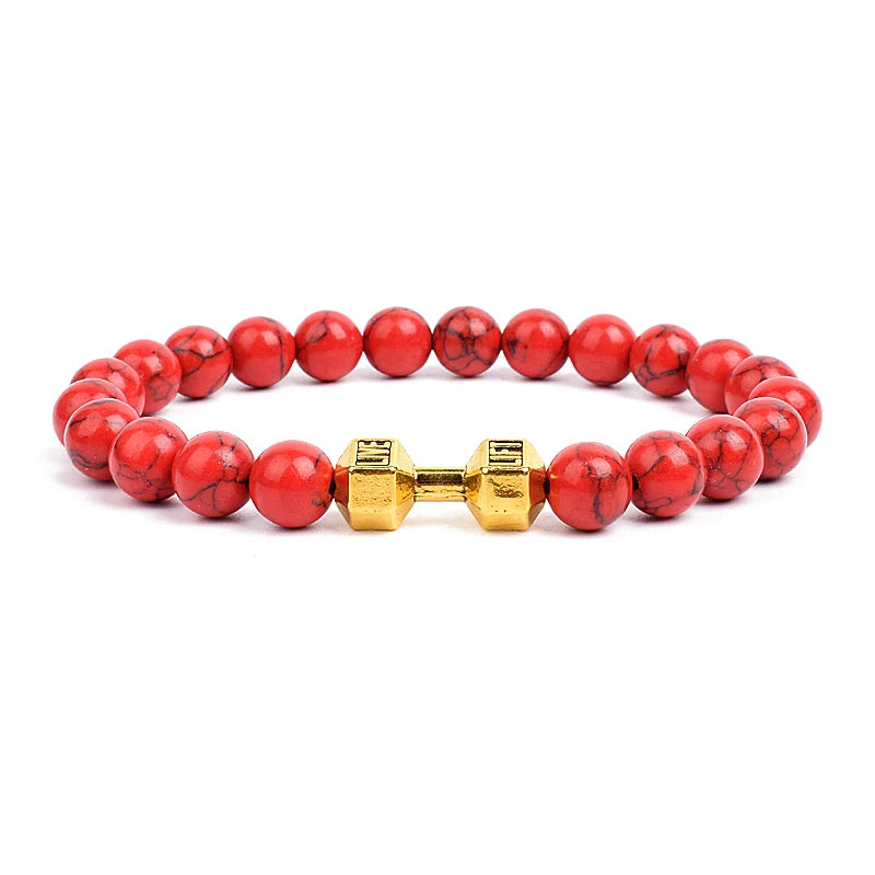 Dumbbells For Men Beads Bracelet Natural Black Volcanic Lava Stone Energy Barbell Fashion Bracelets Bangles Handmade Jewelry