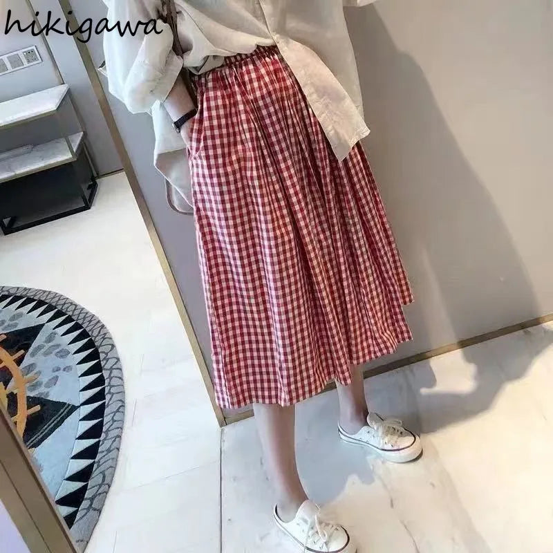 Plaid Skirt Women's Clothing High Waist Big Swing Japanese Jupe 2025 Faldas Mujer De Moda Vintage Saia Fashion Korean Skirts