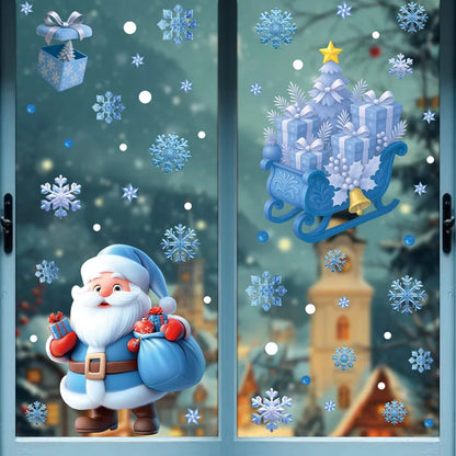 Santa Claus Stickers Blue Snowman Window Decorations Glass Static Stickers Christmas Decorations Snowflake Window Stickers