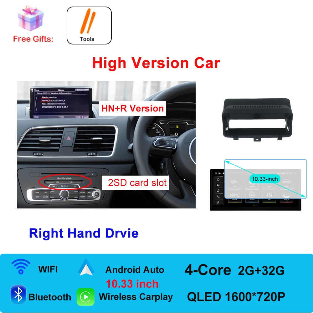 Car Radio Navigation GPS Multimedia Video Player Tools For Audi O3 2013-2018 Right Hand Drvie Android 16 Auto Carplay 12.3"